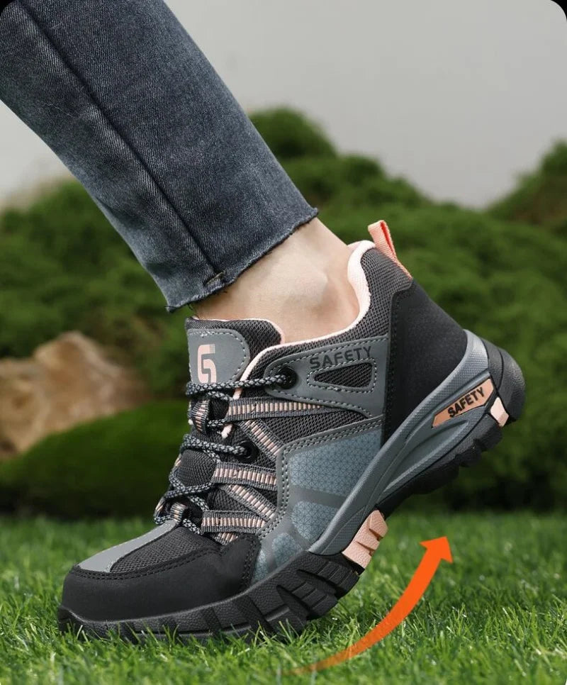 Safety Shoes for Women,Lightweight Non Slip Work Shoes,Air Cushion Safety Sneakers for Work and Daily Wear Black/Pink