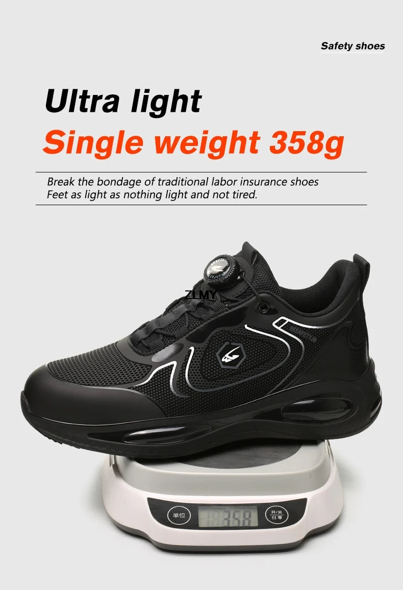 Waterproof Men Safety Shoes Steel Toe Sneakers Rotated Button Puncture Proof Work Safety Boots Man Air Cushion Working Footwear