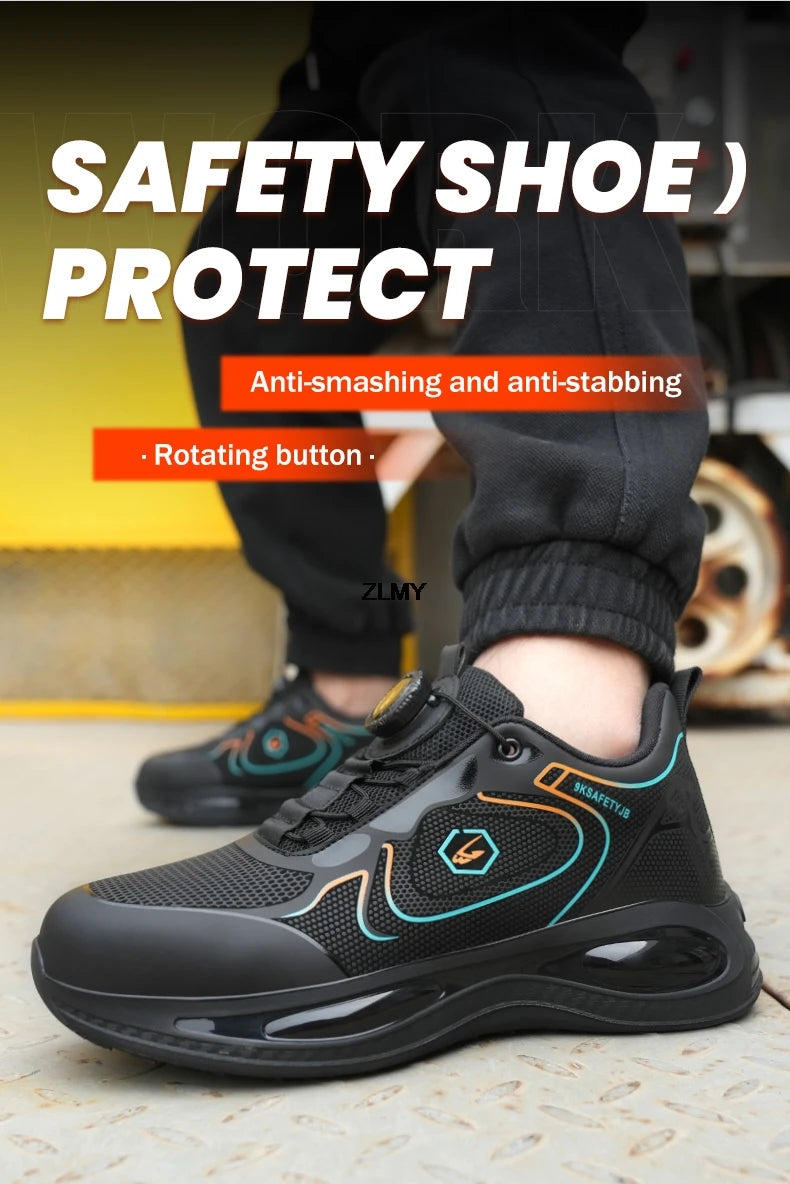 Waterproof Men Safety Shoes Steel Toe Sneakers Rotated Button Puncture Proof Work Safety Boots Man Air Cushion Working Footwear