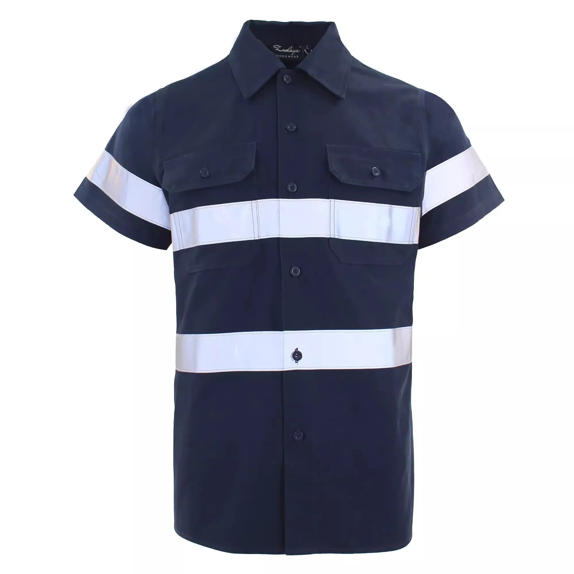 Hi Vis Shirt for Men Long Sleeve Cotton Work Shirt Pockets Safety Reflective Working Shirt High Visibility Workwear