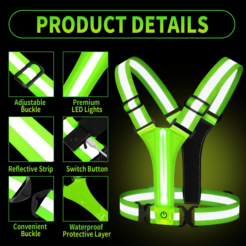 LED Reflective Vest Running Gear USB Rechargeable LED Light Up Vest High Visibility Running Lights for Jogging Running Walking