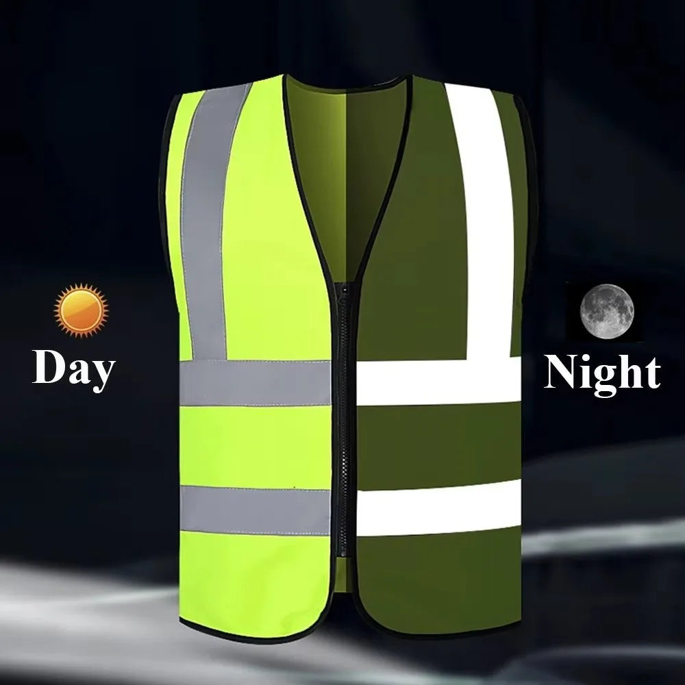 Durable High Visibility Safety Vest Front Reflective Strips Zipper Workwear Uniforms Security Guard Vest Warehouse