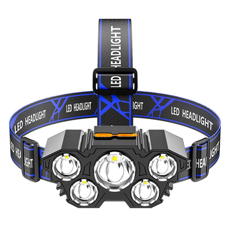 USB Rechargeable Led Five-Head Headlamp Super Bright 18650 Built-in Battery Headlight Portable Head Flashlight Fishing Lantern