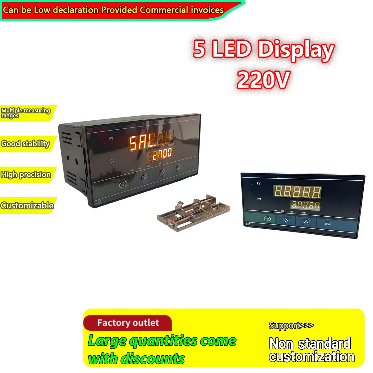 Industrial Force Measuring Indicator, 5V Sensor Supply + IN+/IN- Input, OUT1/OUT2 Relay Alarms, Dual Display 2 Relay Outputs,