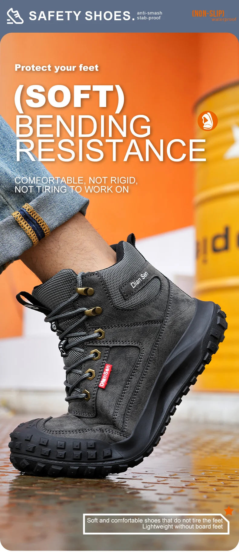 Men's Safety Work Boots Steel Toe Anti-smash Safety Shoes Wear-resisting Anti-Puncture Sole Fashionable Boots Forging Workshop