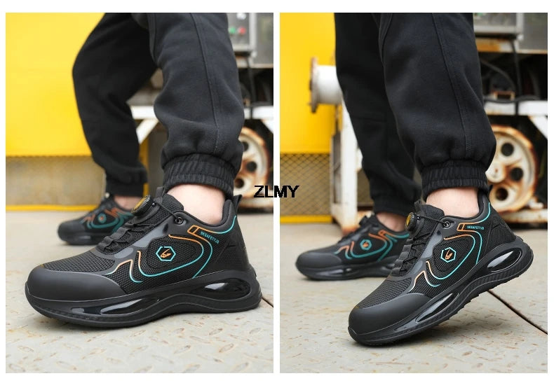 Waterproof Men Safety Shoes Steel Toe Sneakers Rotated Button Puncture Proof Work Safety Boots Man Air Cushion Working Footwear