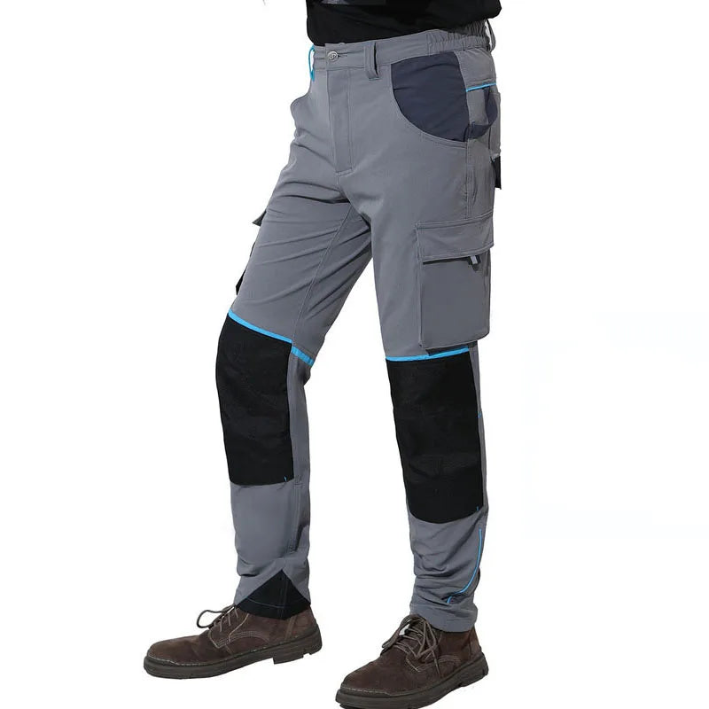 High-stretch Work Pants Multi Pockets Cargo Work Trousers Men with Reflective Stripes Hi Vis Workwear Pants with Knee Pads