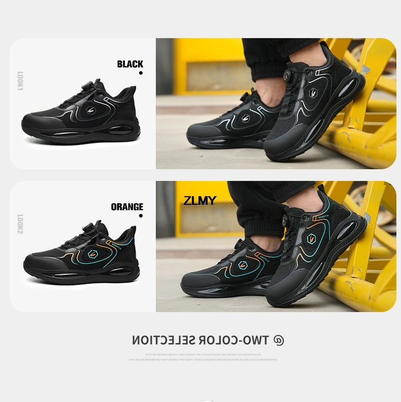 Waterproof Men Safety Shoes Steel Toe Sneakers Rotated Button Puncture Proof Work Safety Boots Man Air Cushion Working Footwear