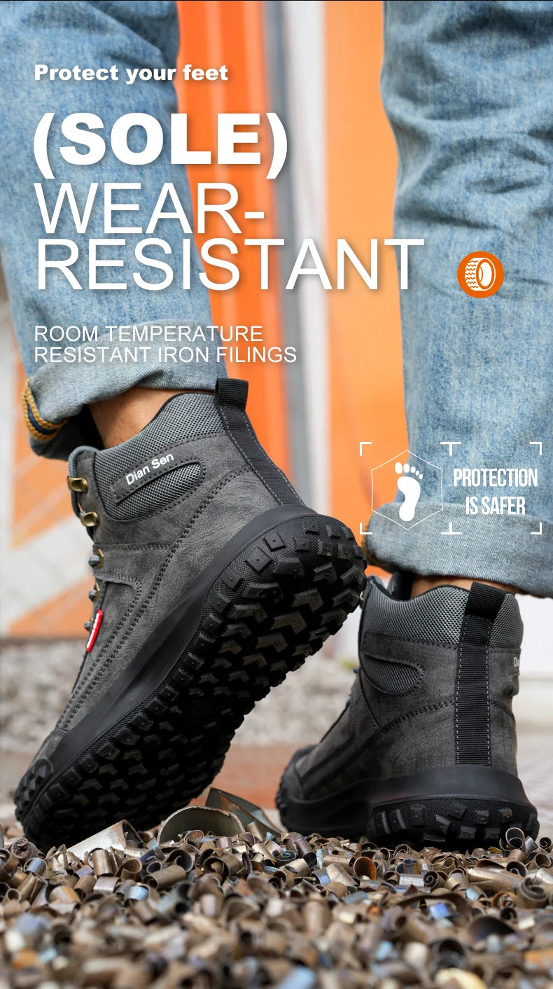 Men's Safety Work Boots Steel Toe Anti-smash Safety Shoes Wear-resisting Anti-Puncture Sole Fashionable Boots Forging Workshop