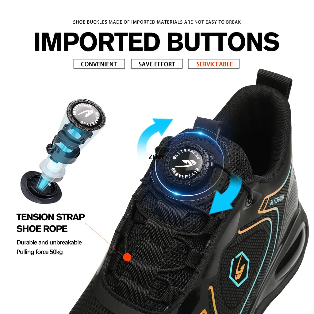 Waterproof Men Safety Shoes Steel Toe Sneakers Rotated Button Puncture Proof Work Safety Boots Man Air Cushion Working Footwear
