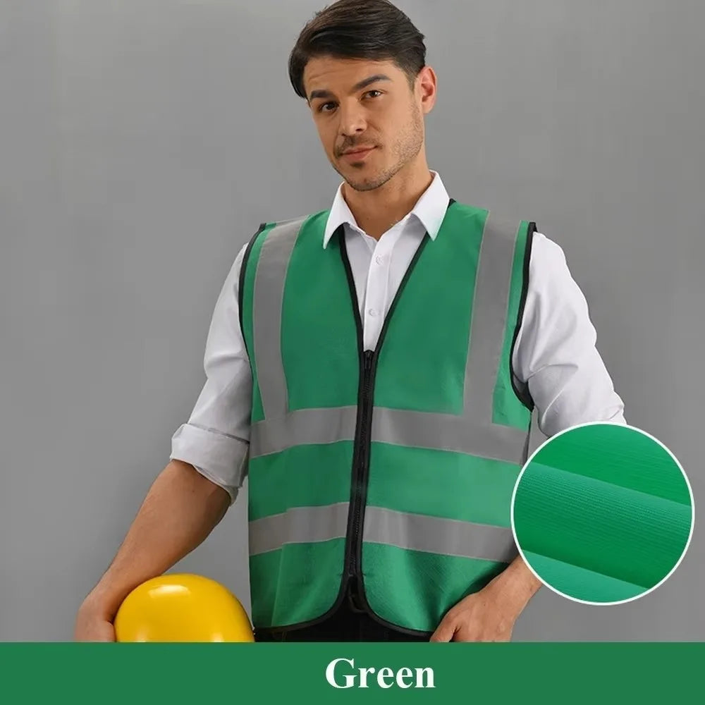 Durable High Visibility Safety Vest Front Reflective Strips Zipper Workwear Uniforms Security Guard Vest Warehouse