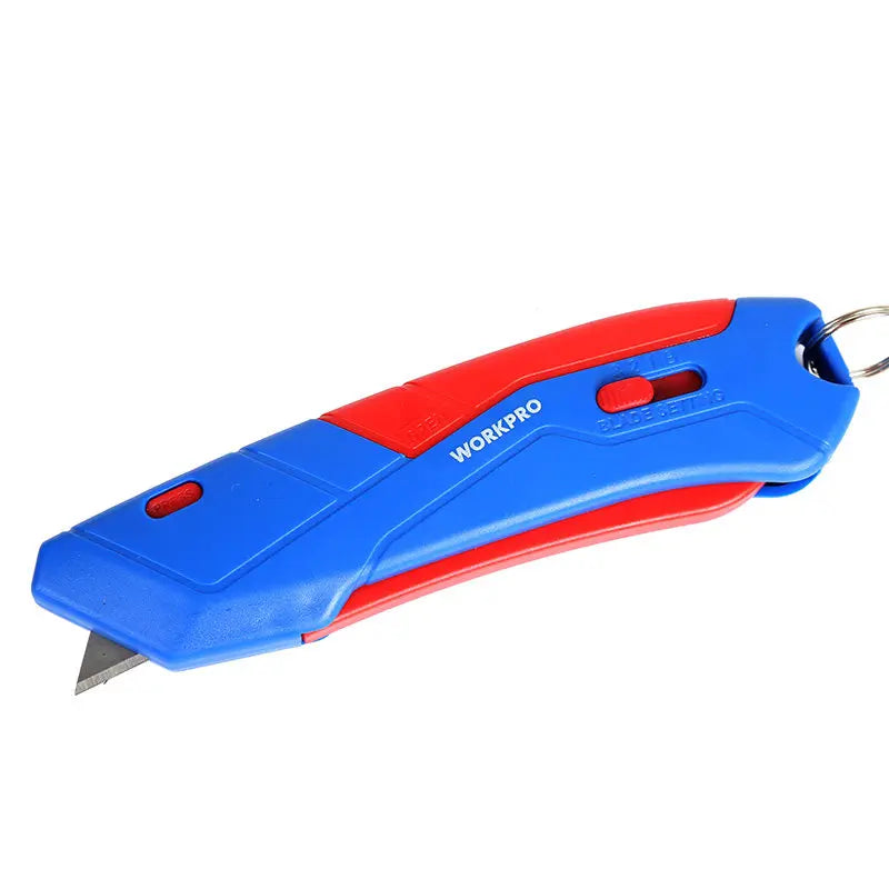WORKPRO New Safety Cutter with Sheath & Lanyard, Self-Retracting Utility Knife, Compact Box Cutter, W013019