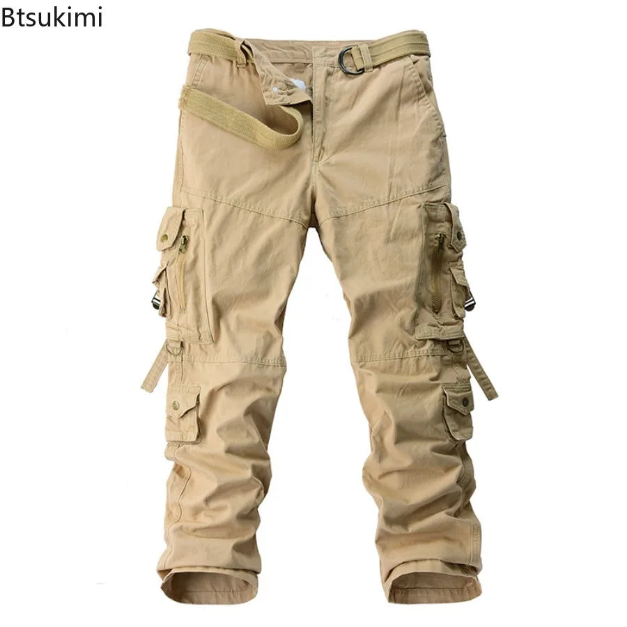 Men's Cargo Pants 100% Cotton Multi-Pocket Work Pants Loose Sports Solid Color Trousers for Men Windproof Wear Resistant Pant