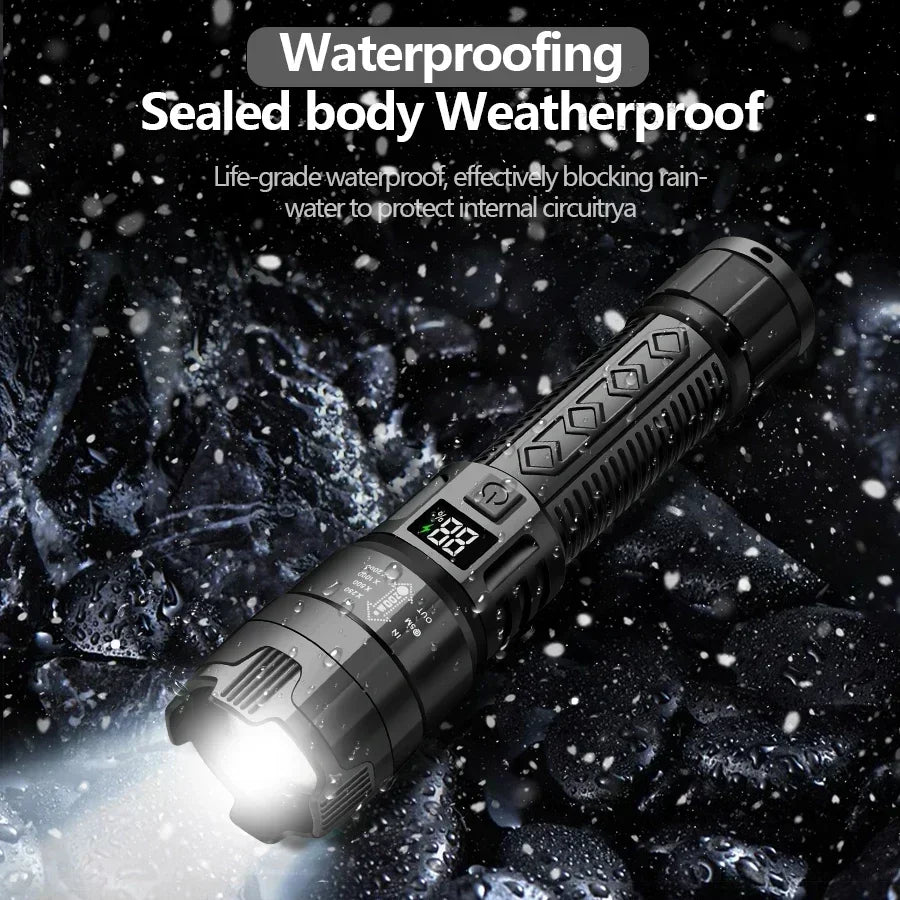 High Strong Power Led Flashlights 2000LM Tactical Torch with Display Light Rechargeable Camping Fishing Emergency Zoom Lantern