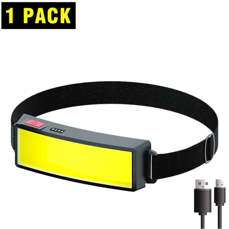 Powerful COB Headlamp Type-c/USB Rechargeable Head Flashlight Built-in Battery Outdoor Fishing Camping Lantern Waterproof Torch