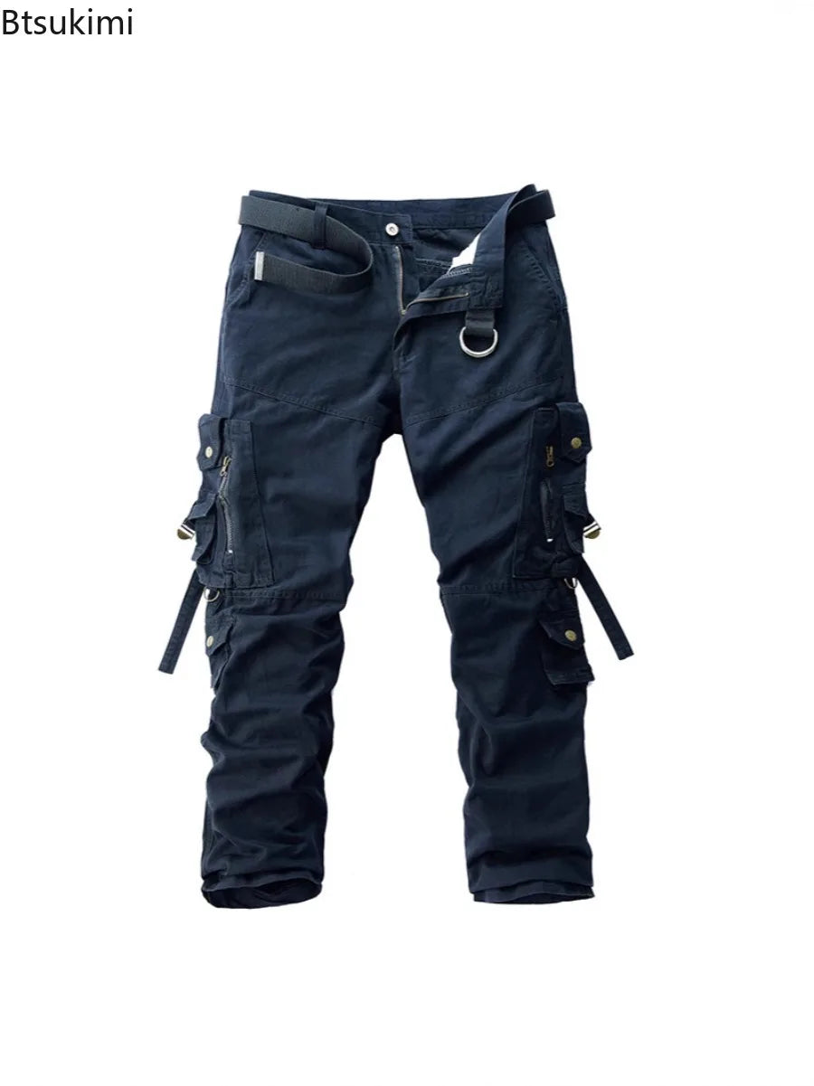 Men's Cargo Pants 100% Cotton Multi-Pocket Work Pants Loose Sports Solid Color Trousers for Men Windproof Wear Resistant Pant