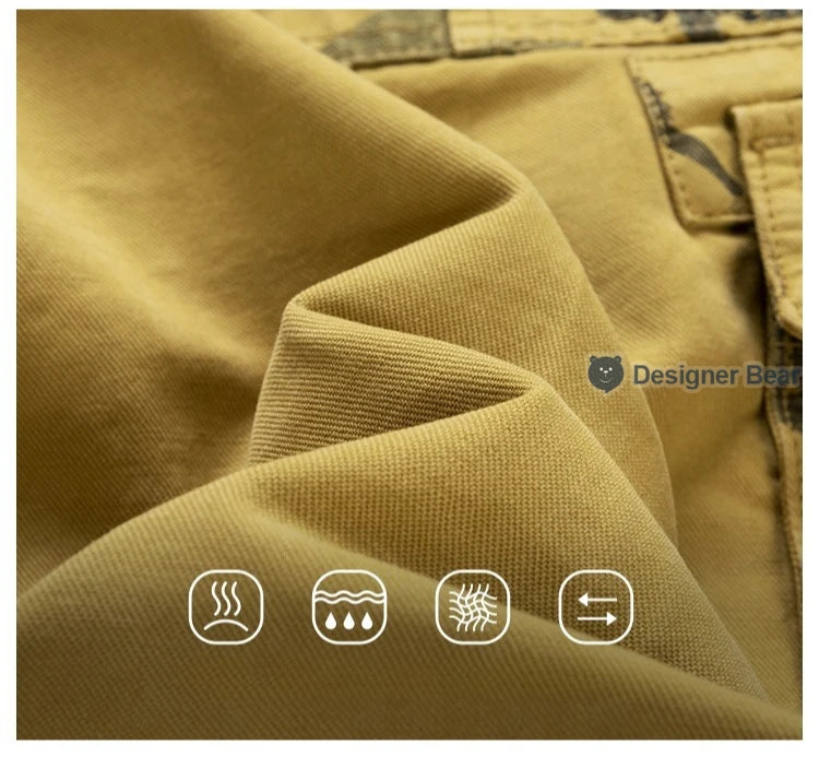 Summer Men's Cargo Shorts Baggy Straight Knee Length Pants Multi-Pocket Khaki Work 100%Cotton Camouflage Twill Short Belt Gift