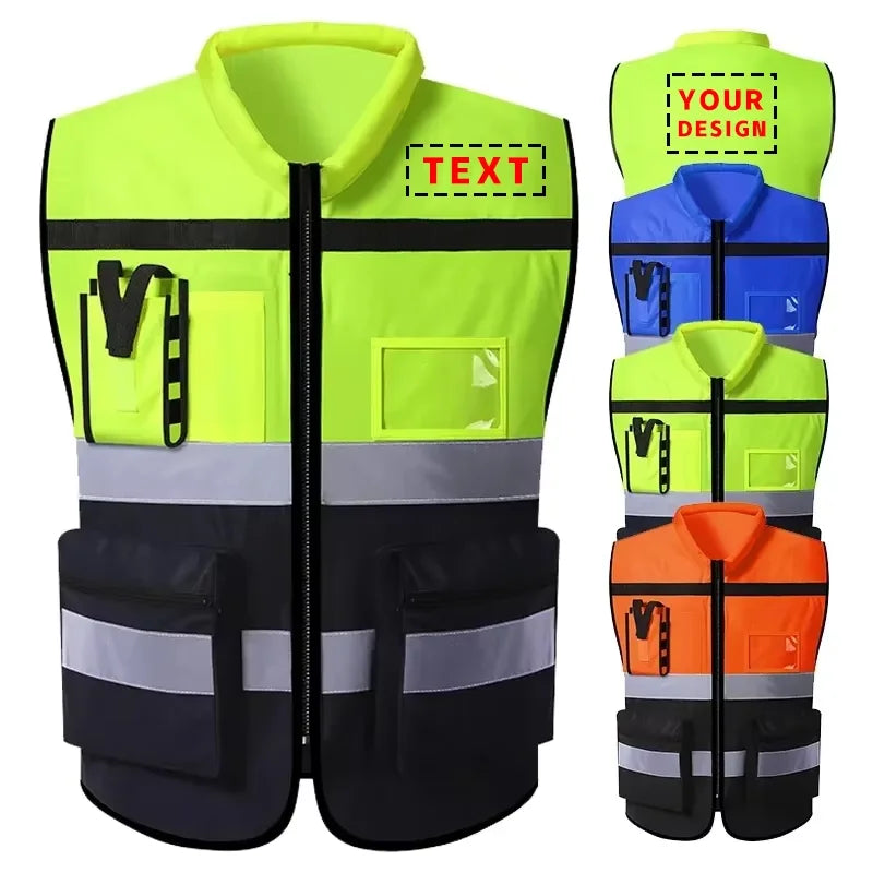 Custom Logo Safety Vest Hi Vis Vest Multi Pocket Construction Workwera ANSI Class 2 Standard Safety Volunteer Uniform