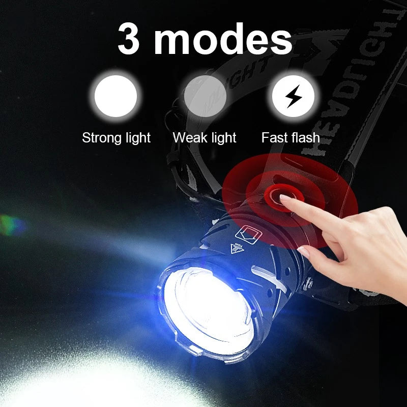 Strong Light Headlamp Portable LED Sensor Headlamp USB Rechargeable Head Flashlight Outdoor Camping Fishing Emergency Lantern