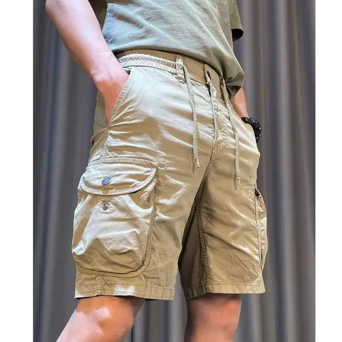 Men Cargo Shorts Drawstring Multi-Pocket Casual Loose Bermuda Shorts Summer Streetwear Cotton Blend Outdoor Hiking Short Pants