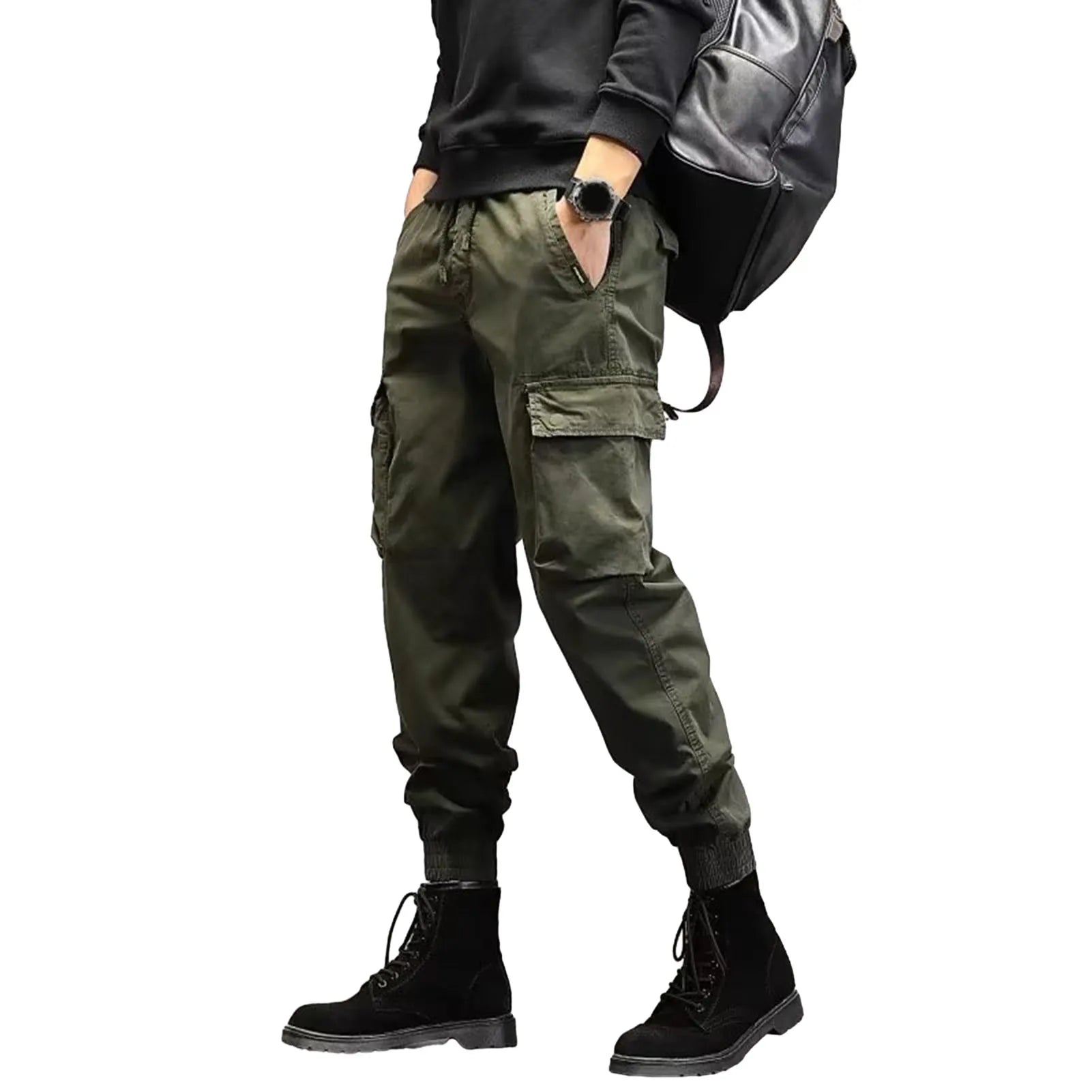 Cargo Pants for Mens Elastic Casual Trousers Zipper Multi Pocket Joggers Male Trousers Work Pants Jogging Pants