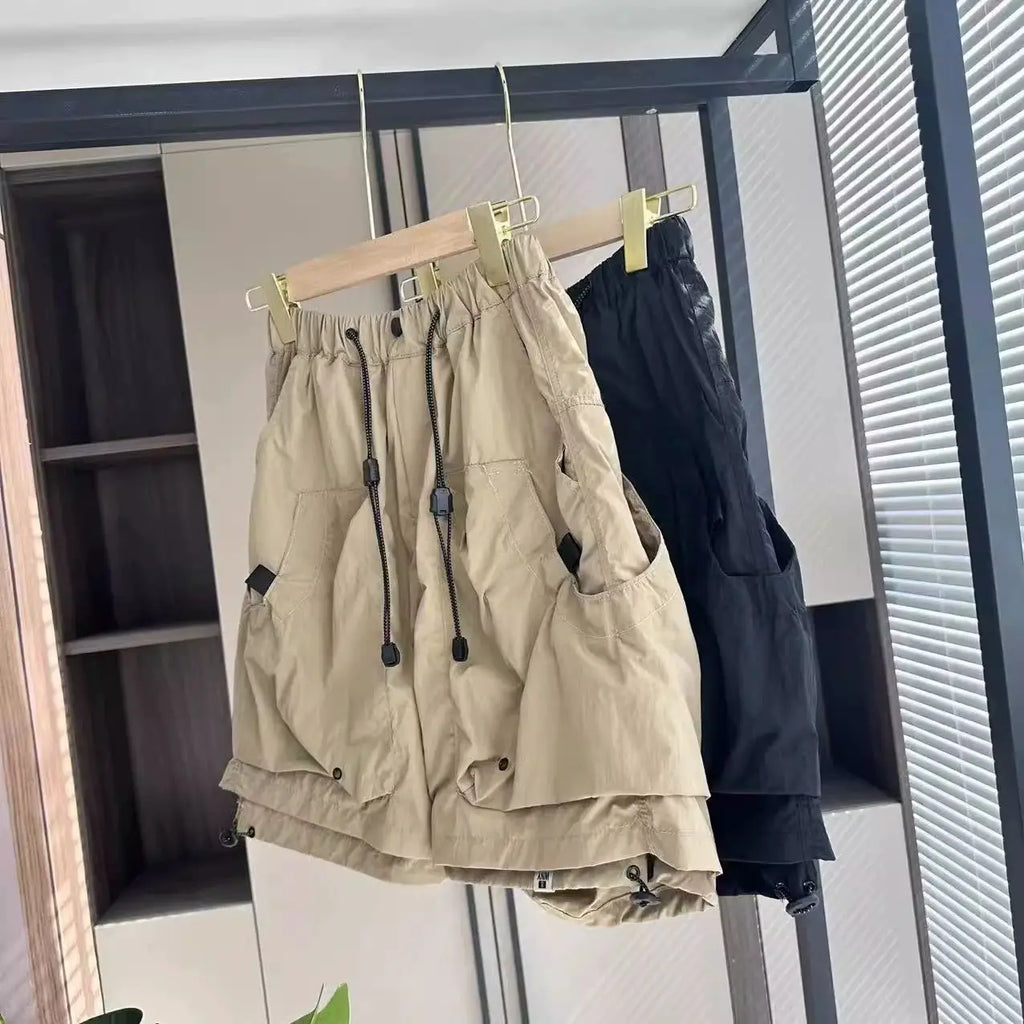 Cargo Shorts Men's Summer Loose Straight Casual Knee Length Pants Vintage Drawstring Running Sweatpants for Men Trend Streetwear