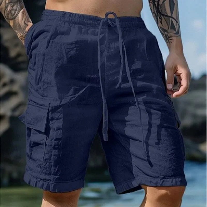 Summer Fashion Loose White Cargo Shorts Men's Handsome Streetwear Beachwear Solid Color with Pockets Shorts Workout Pants 2024
