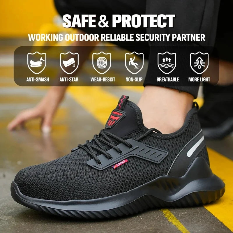 Men's Steel Toe Safety Boots Anti Smashing Work Shoes Safety Shoes Men's Work Anti Smashing Anti Slip Protection Safety Shoes