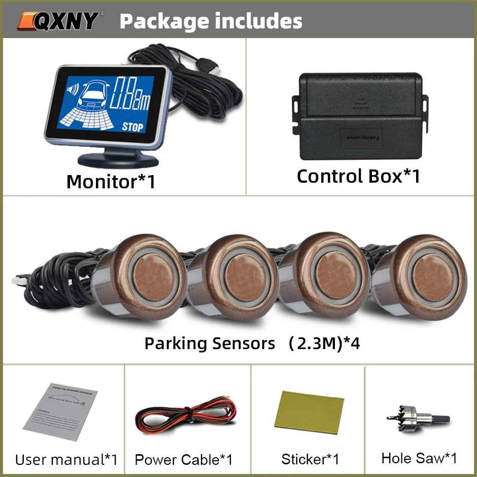 4 Parking Sensors System Backup Radar Reverse  for Car  Auto Vehicle Garage Parktronic Kit Distance Detection Buzzer Warn