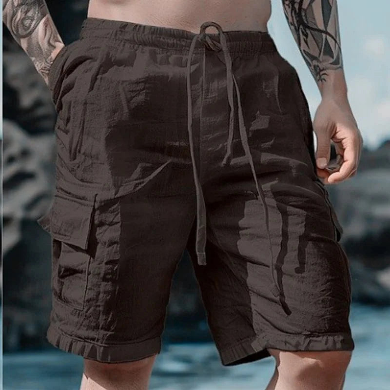 Summer Fashion Loose White Cargo Shorts Men's Handsome Streetwear Beachwear Solid Color with Pockets Shorts Workout Pants 2024
