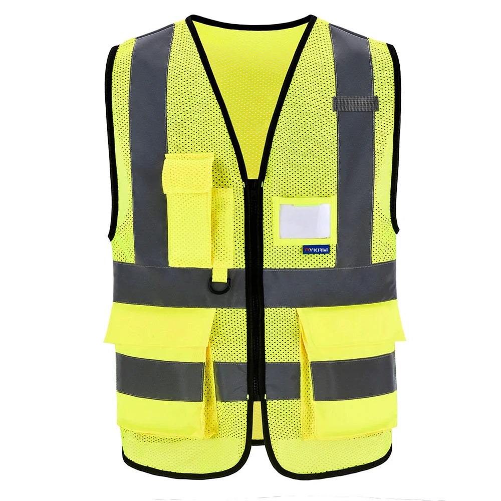 AYKRM High Visibility Reflective Vest  Safety Zip Pocket Hi Viz Security Waistcoats Multi Customized Logo Construction