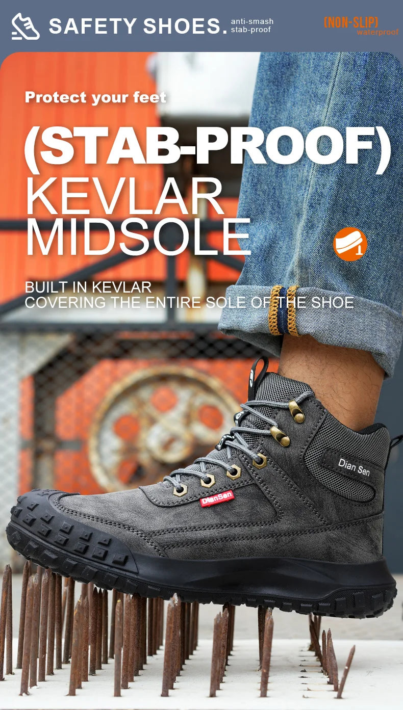 Men's Safety Work Boots Steel Toe Anti-smash Safety Shoes Wear-resisting Anti-Puncture Sole Fashionable Boots Forging Workshop