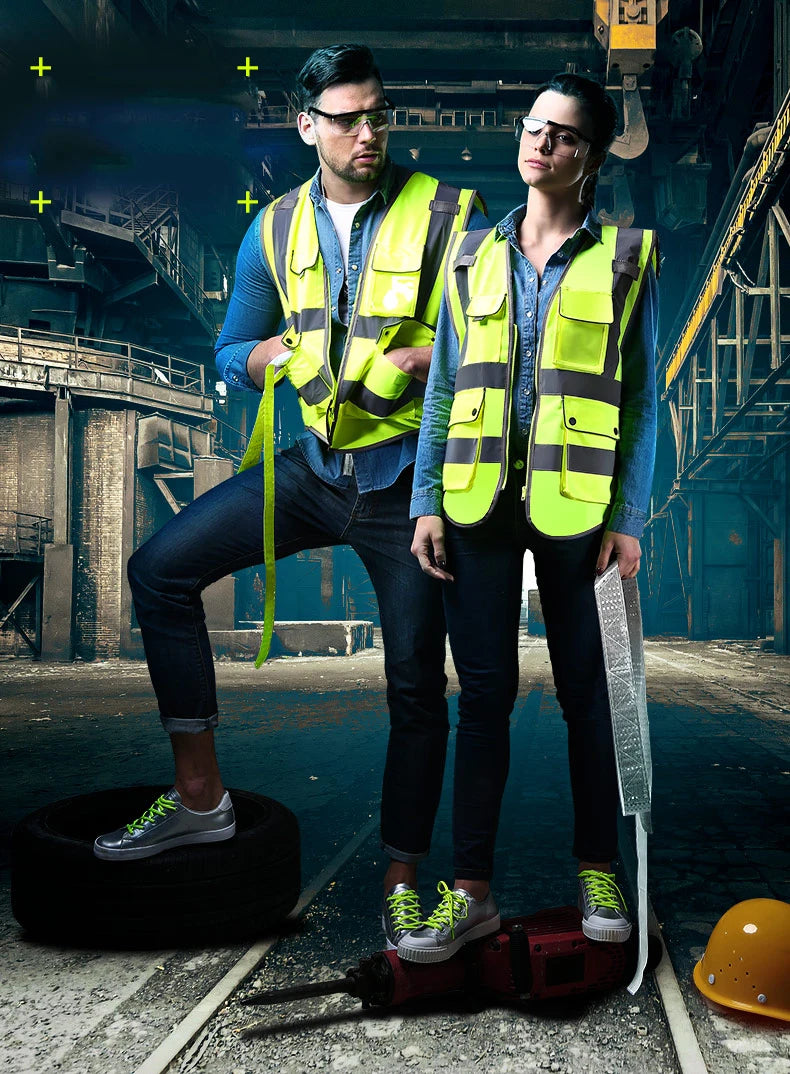 High Visibility Reflective Safety Vest Zipper Front Vest With Reflective Strips Construction Workwear Safety Reflective Vest