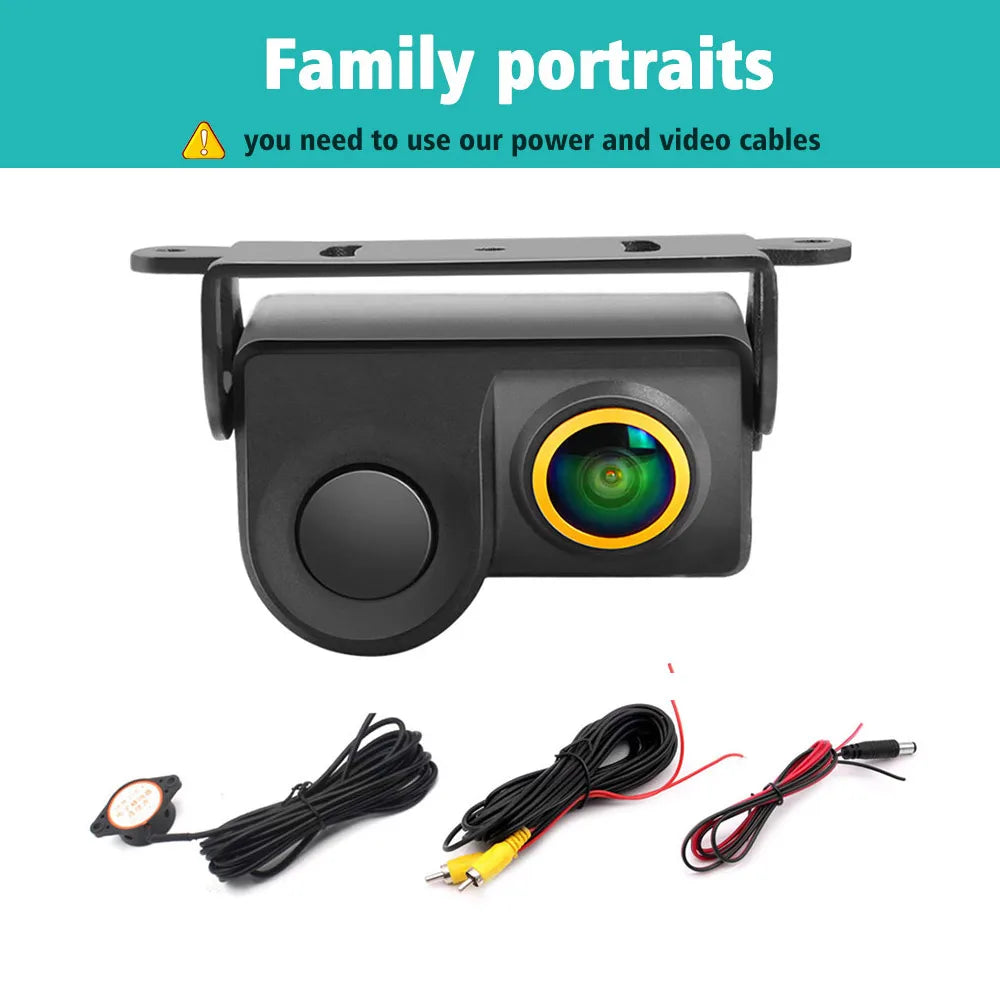 QMKJ HD 1080P Golden Lens Car Radar and Rear View Camera Rear Radar Sensor Early Warning Detector Car Rearview Vehicle Camera