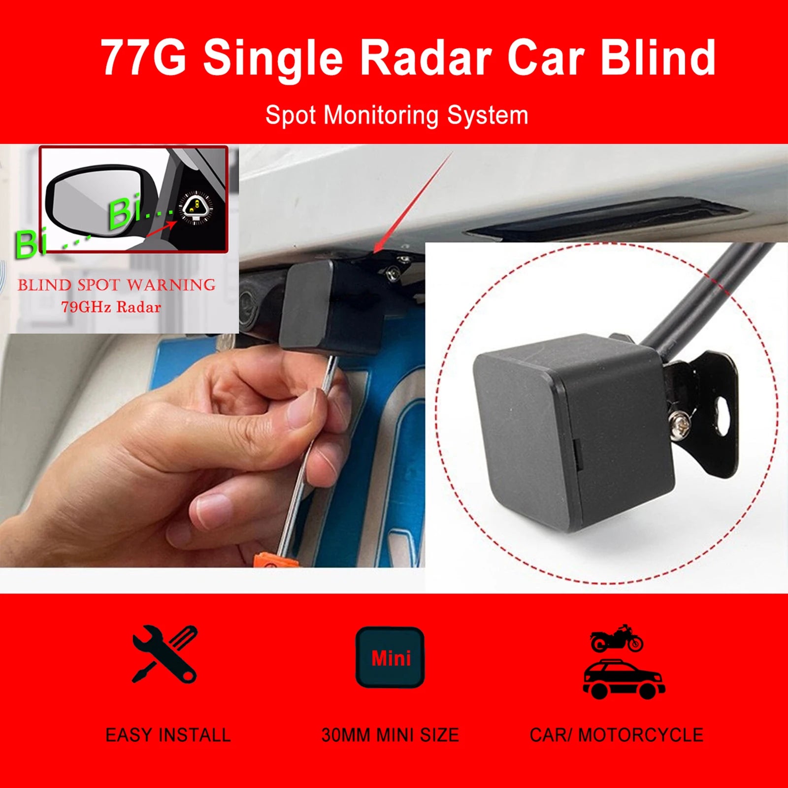 77Ghz BSD 24V Car Blind Spot Monitoring System Ip67 Waterproof Millimeter Wave Radar LCA 50M Rader Sensor for Truck Van