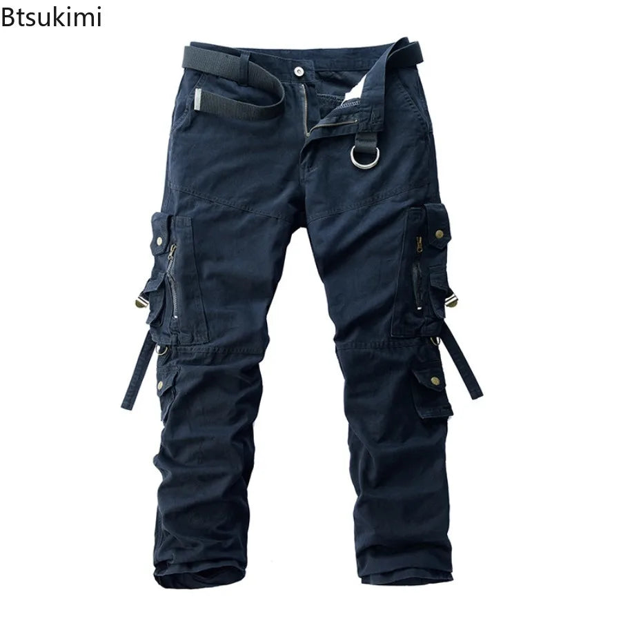 Men's Cargo Pants 100% Cotton Multi-Pocket Work Pants Loose Sports Solid Color Trousers for Men Windproof Wear Resistant Pant