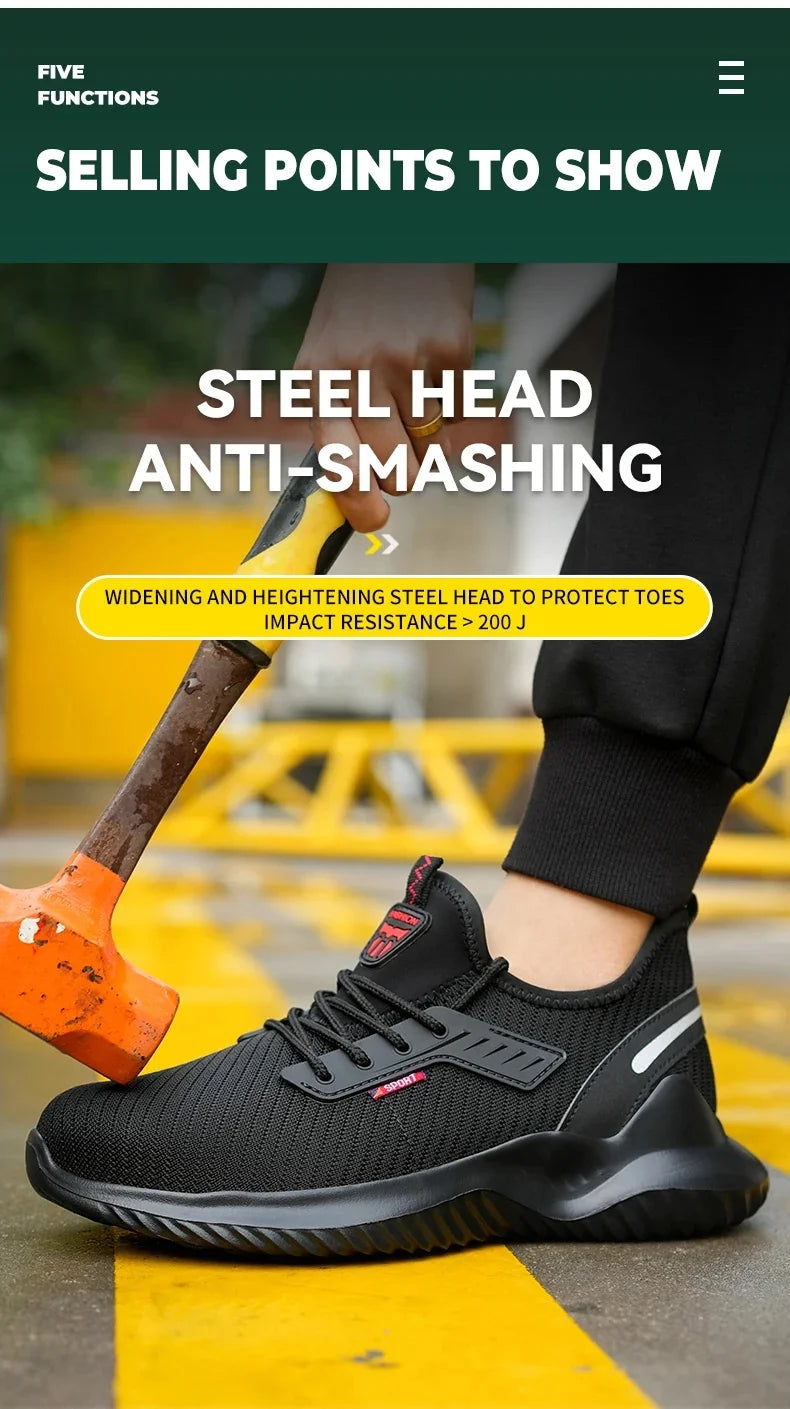 Men's Steel Toe Safety Boots Anti Smashing Work Shoes Safety Shoes Men's Work Anti Smashing Anti Slip Protection Safety Shoes