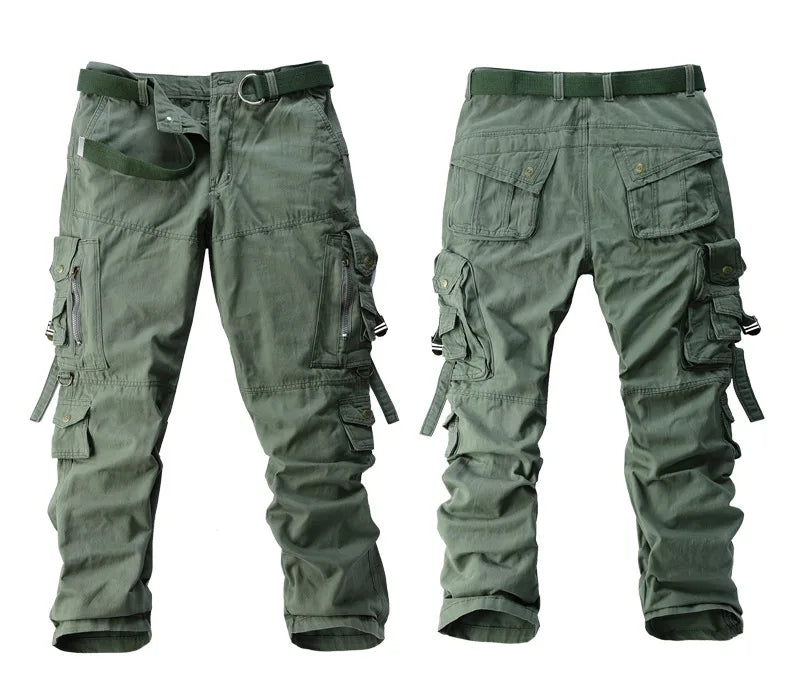 Men's Cargo Pants 100% Cotton Multi-Pocket Work Pants Loose Sports Solid Color Trousers for Men Windproof Wear Resistant Pant