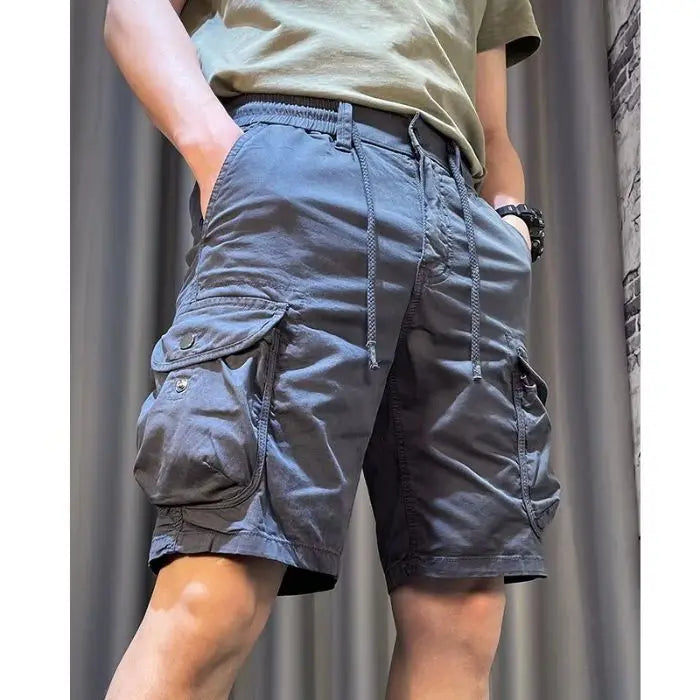 Men Cargo Shorts Drawstring Multi-Pocket Casual Loose Bermuda Shorts Summer Streetwear Cotton Blend Outdoor Hiking Short Pants
