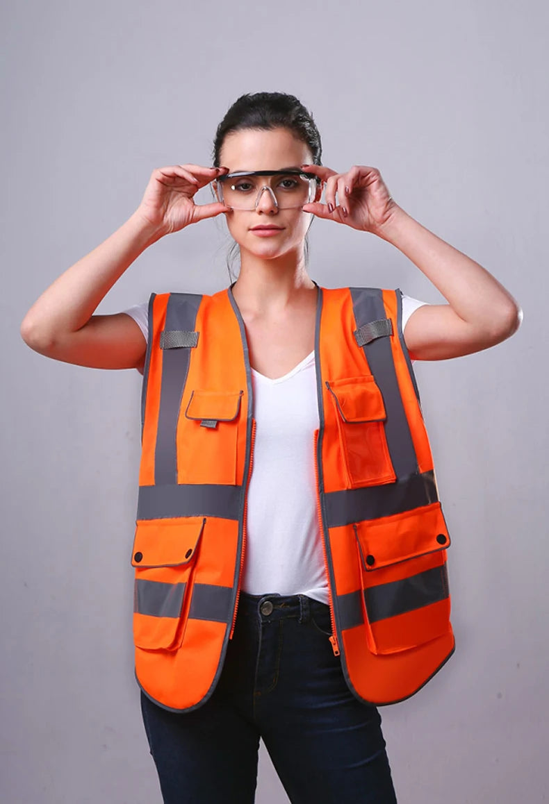 High Visibility Reflective Safety Vest Zipper Front Vest With Reflective Strips Construction Workwear Safety Reflective Vest
