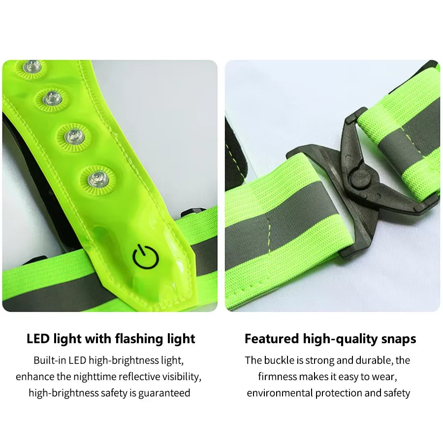Adjustable Lightweight Safety Vest for Night Walking Running Cycling - Outdoor High Visibility Gear with Safety Straps