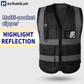 HACHANLUN Black Reflective Vest Vest Reflective Vest Traffic Riding Vest Overalls Multi-pocket Zipper