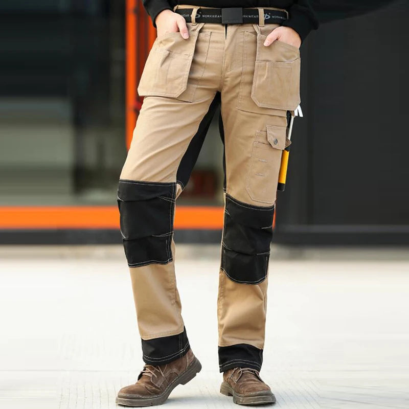 Cotton Working Pants Men Workwear Multi Pockets Cargo Pants Work Trousers Men with Knee Pads Workers Electrician Pants