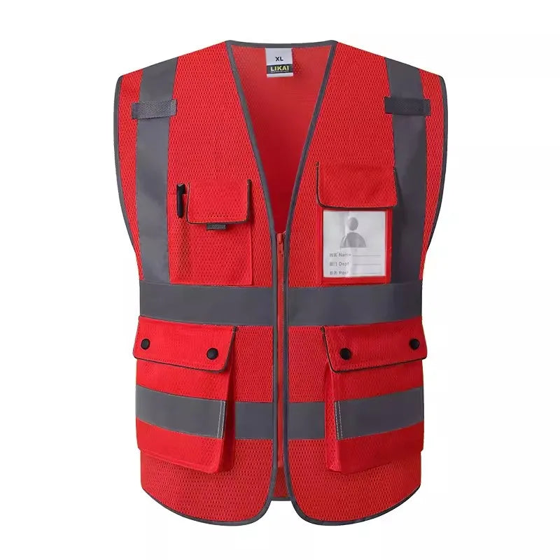 High Visibility Reflective Safety Vest Zipper Front Vest With Reflective Strips Construction Workwear Safety Reflective Vest