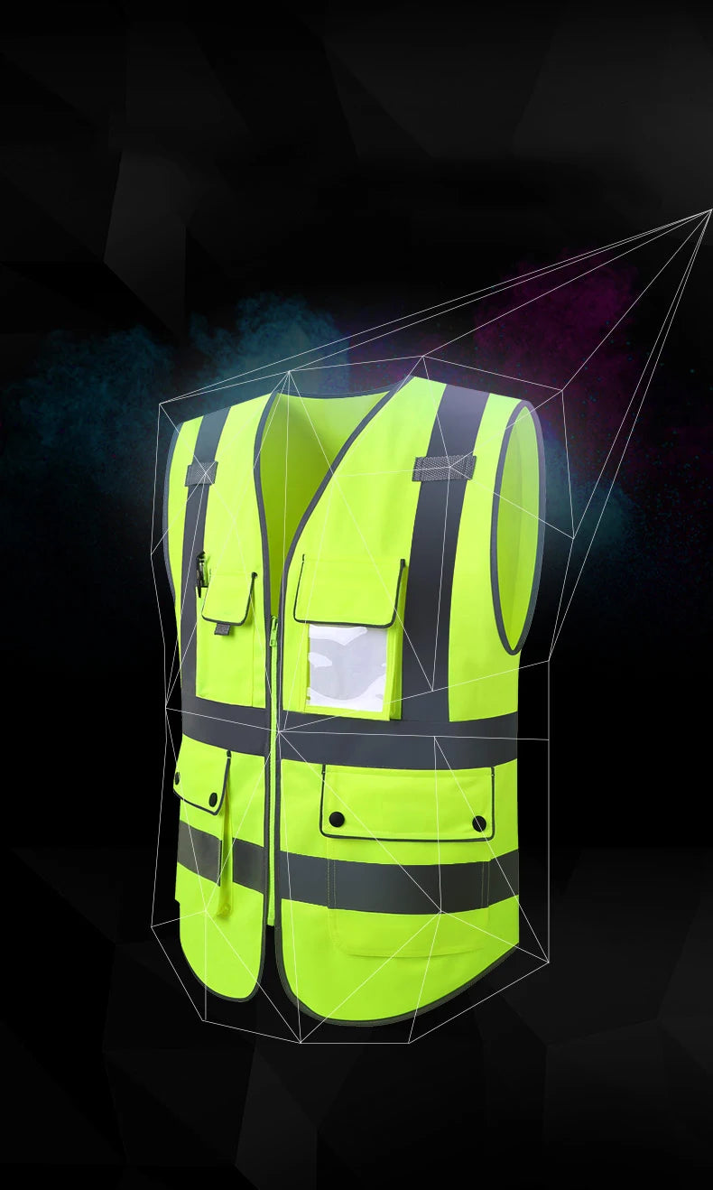 High Visibility Reflective Safety Vest Zipper Front Vest With Reflective Strips Construction Workwear Safety Reflective Vest