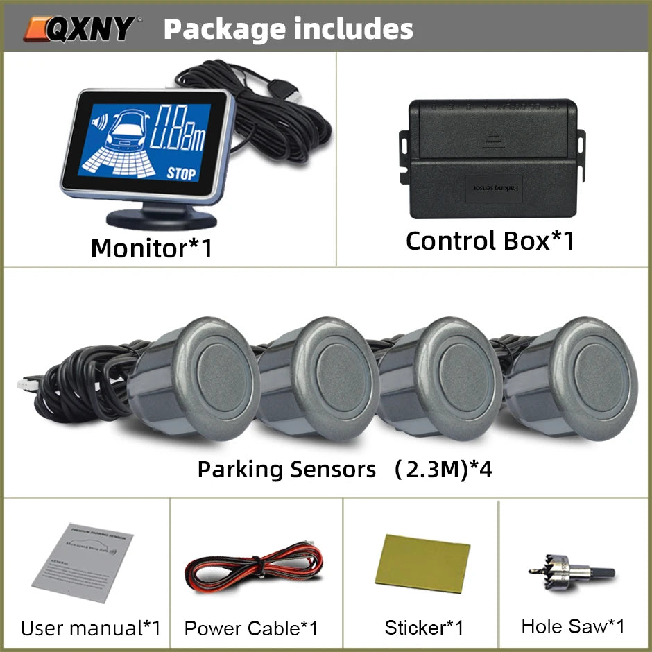 4 Parking Sensors System Backup Radar Reverse  for Car  Auto Vehicle Garage Parktronic Kit Distance Detection Buzzer Warn
