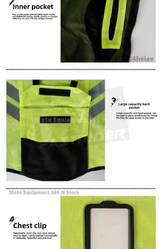 Motorcycle Safety Riding Suit Reflective Vest Motorcycle Cooling Vest Motorcycle Travel Night Fluorescent Breathable Biker Vest