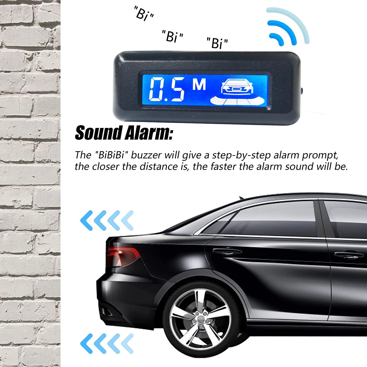 Car Reverse Radar Kit 12VDC Vehicle Parking Sensor System 4 Sensors Backup Assist System with LED Distance Display Sound Warning