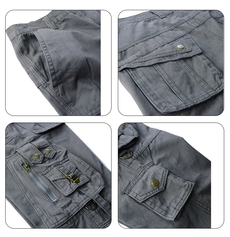 Men's Cargo Pants 100% Cotton Multi-Pocket Work Pants Loose Sports Solid Color Trousers for Men Windproof Wear Resistant Pant