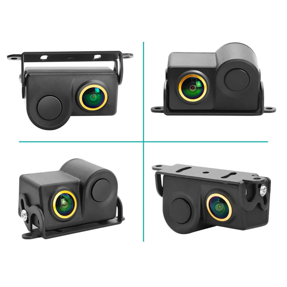 QMKJ HD 1080P Golden Lens Car Radar and Rear View Camera Rear Radar Sensor Early Warning Detector Car Rearview Vehicle Camera